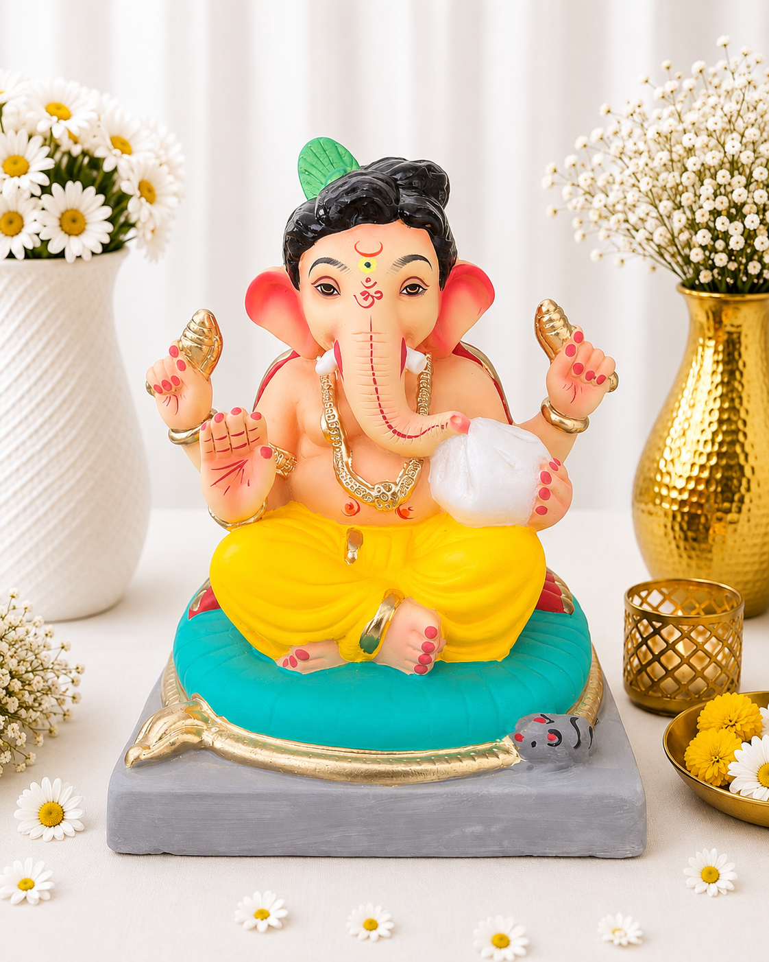Modak Ganesh Yellow Red- 12 inch
