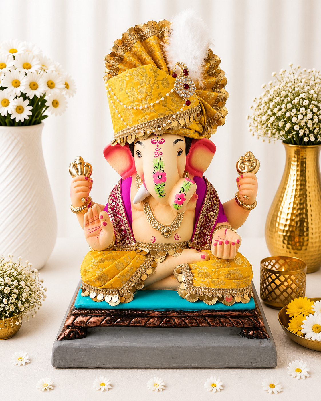 Dagdusheth Vastra Yellow- 15 inch