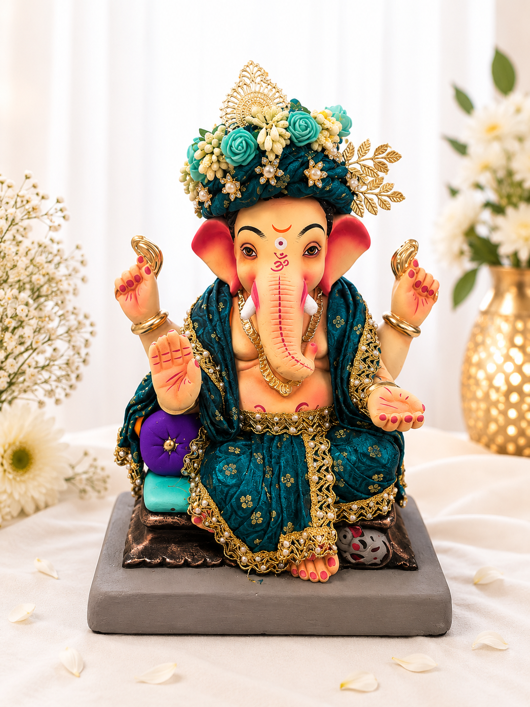 Plain Vastra Ganesh Green - 12 inch