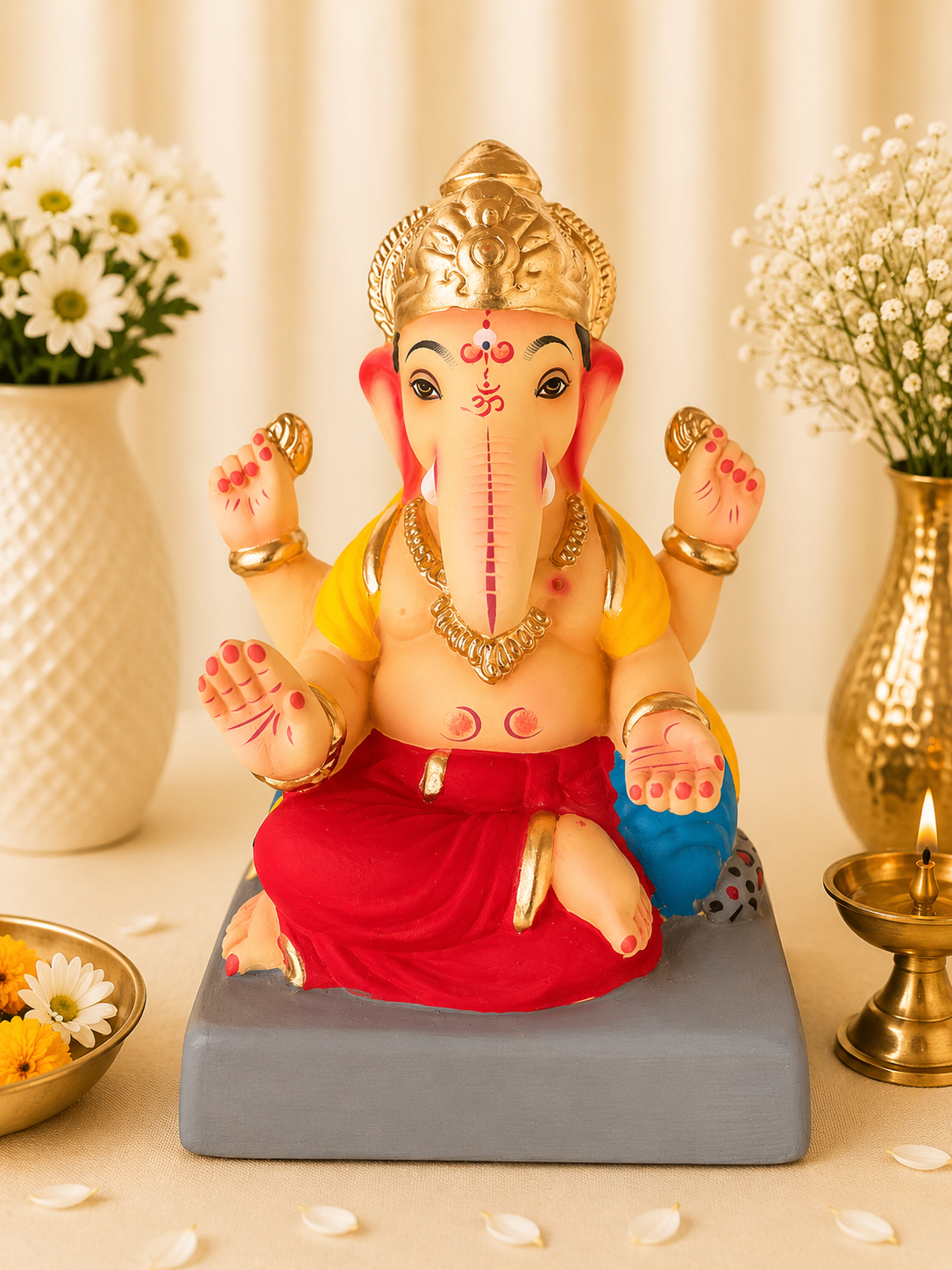 Shivalkar Ganesh Red Yellow - 9 inch