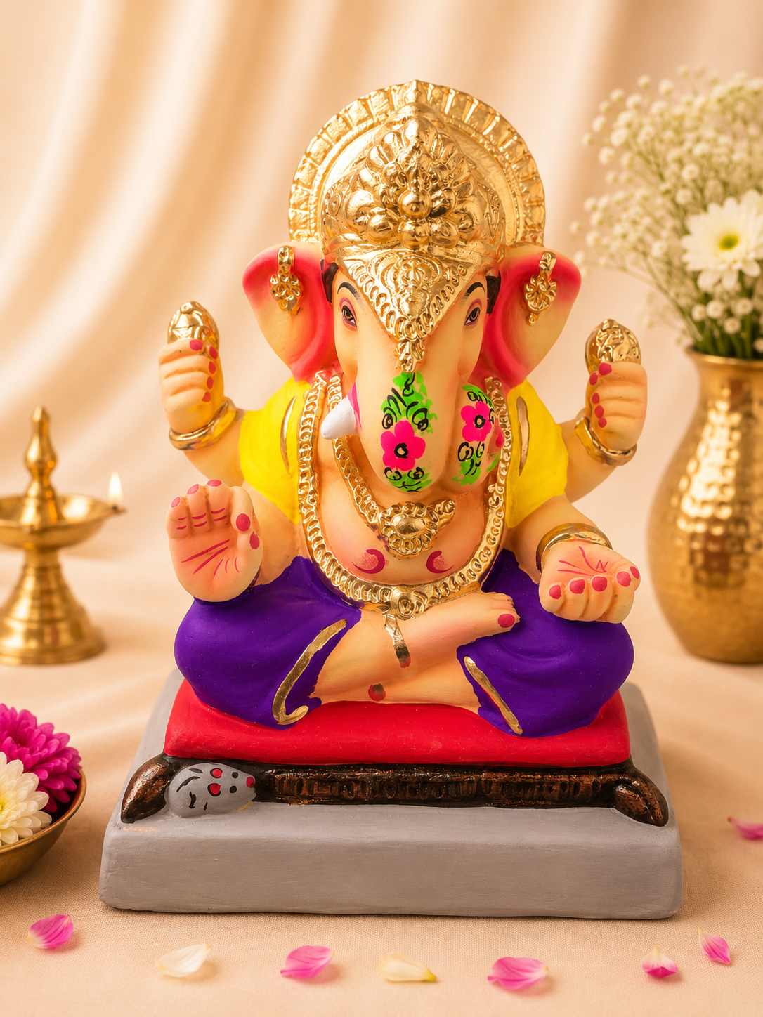 Dagdusheth Purple Yellow - 12 inch
