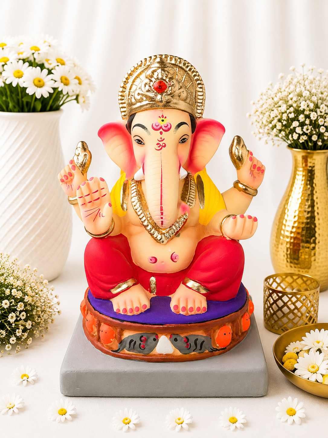 Ashthavinayak Ganesha Red Yellow - 12 inch