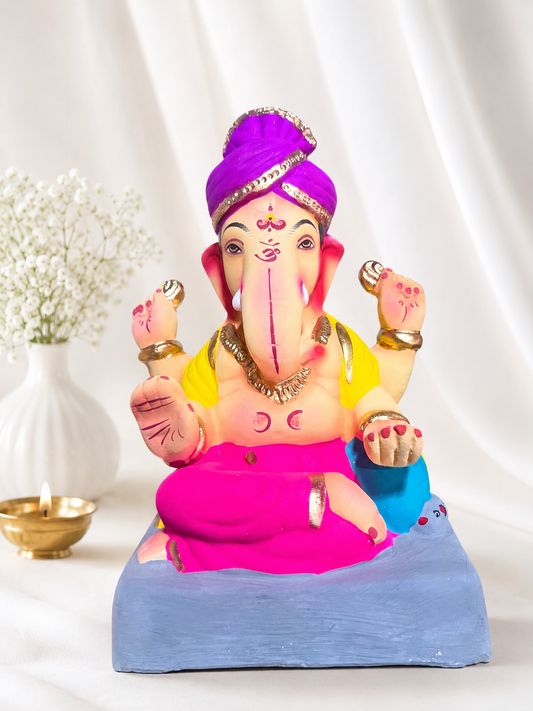 Puneri Pheta Pink Yellow - 9 inch