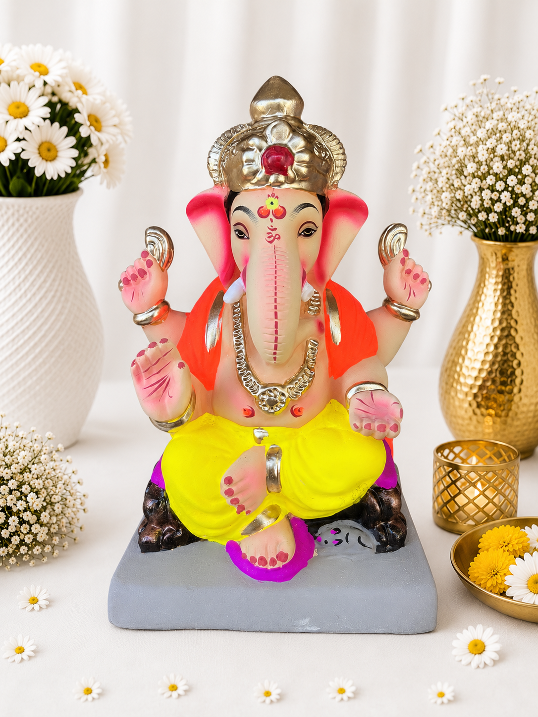 Nakshi Ganesh Yellow Kesari - 12 inch