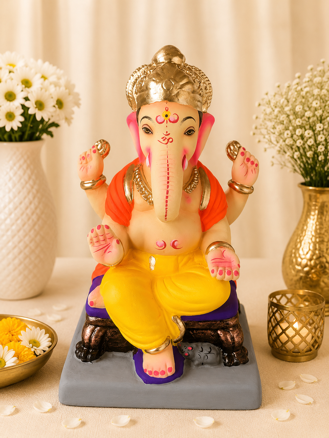 Nakshi Ganesh Yellow Kesari - 9 inch