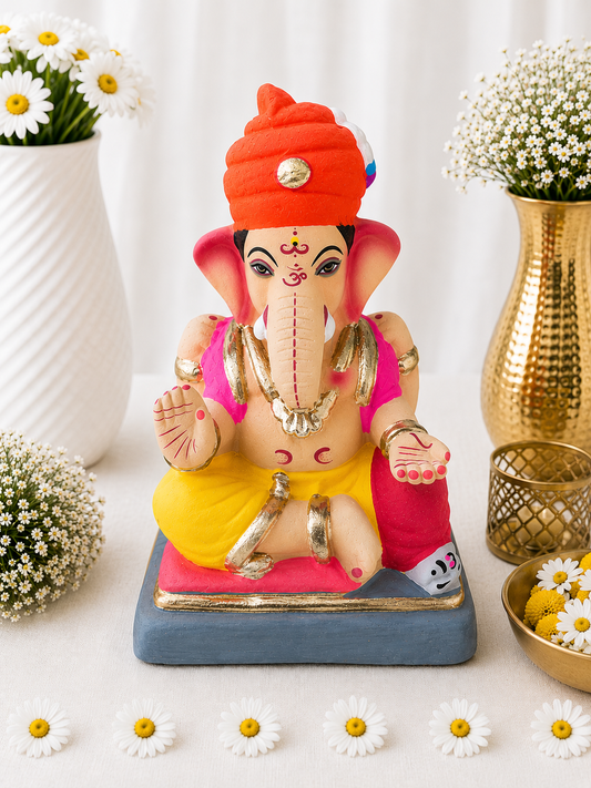 Tilak Pagdi Yellow Light Pink - 6 inch