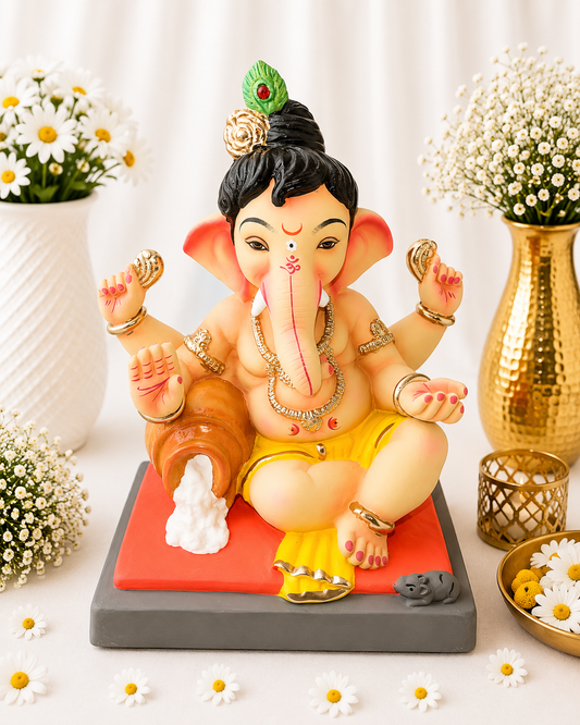 Makhan Ganesh Yellow Red - 15 inch
