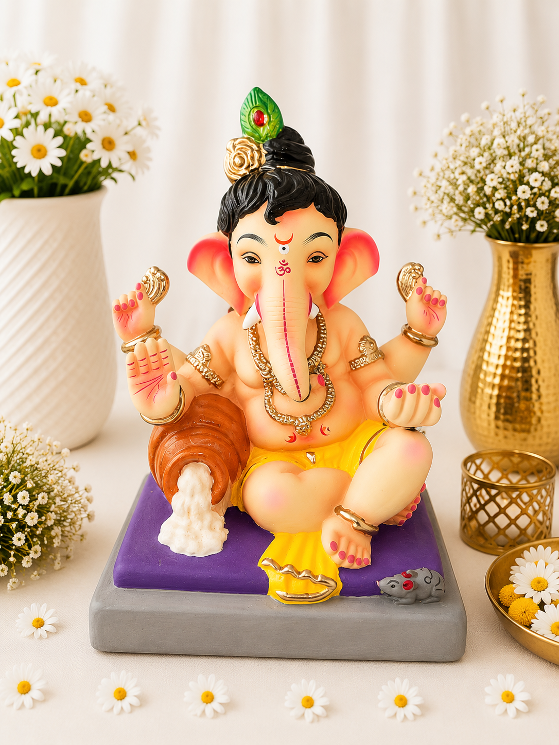 Makhan Ganesh Yellow Purple - 15 inch