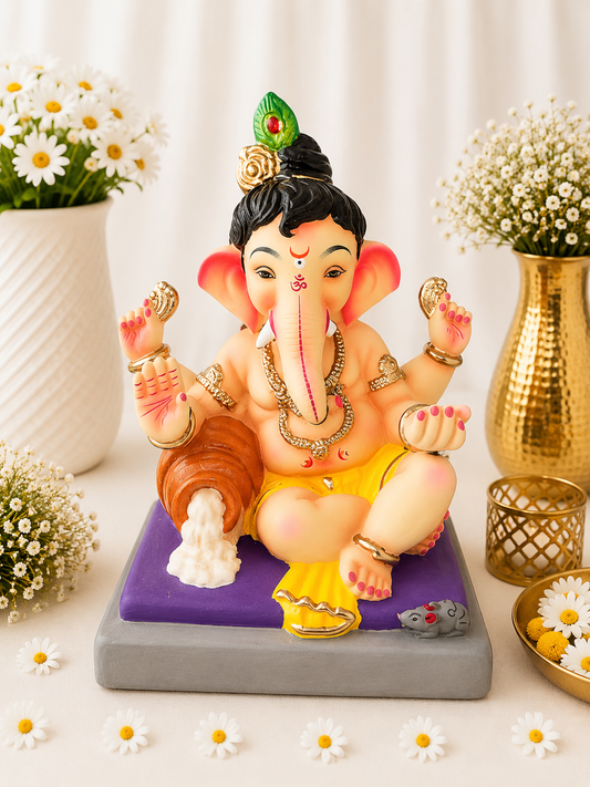 Makhan Ganesh Yellow Purple - 15 inch